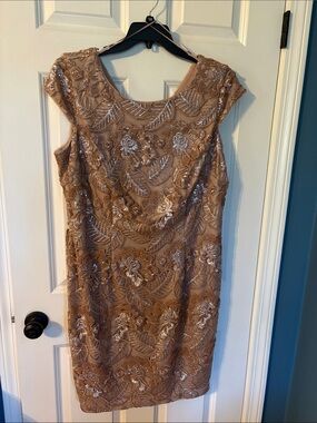 Alex Evenings Gold Sequin Floral Midi Dress